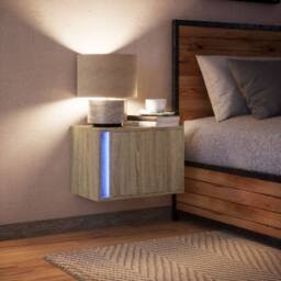 Berkfield Home Wall-mounted Bedside Cabinet with LED Lights Sonoma Oak in Light Brown - thumbnail 5