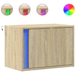 Berkfield Home Wall-mounted Bedside Cabinet with LED Lights Sonoma Oak in Light Brown - thumbnail 1