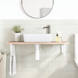 Berkfield Home Basin Shelf Wall Mounted Steel & Solid Wood Oak in Brown - thumbnail 3
