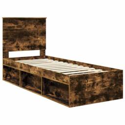 Berkfield Home Bed Frame with Headboard Smoked Oak 75 x 190 cm Solid Pine Wood in Brown - thumbnail 4