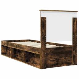 Berkfield Home Bed Frame with Headboard Smoked Oak 75 x 190 cm Solid Pine Wood in Brown - thumbnail 9