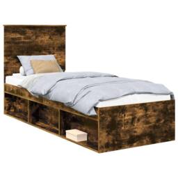 Berkfield Home Bed Frame with Headboard Smoked Oak 75 x 190 cm Solid Pine Wood in Brown - thumbnail 2