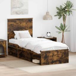 Berkfield Home Bed Frame with Headboard Smoked Oak 75 x 190 cm Solid Pine Wood in Brown