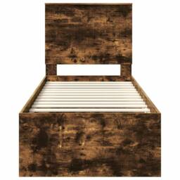 Berkfield Home Bed Frame with Headboard Smoked Oak 75 x 190 cm Solid Pine Wood in Brown - thumbnail 7