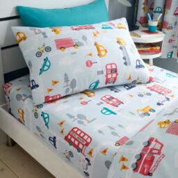 Happy Linen Company Road Trip Transport Cars Duvet Cover Quilt Bedding Set in Blue - Size: Toddler - thumbnail 2