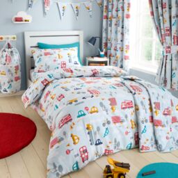 Happy Linen Company Road Trip Transport Cars Duvet Cover Quilt Bedding Set in Blue - Size: Toddler - thumbnail 1