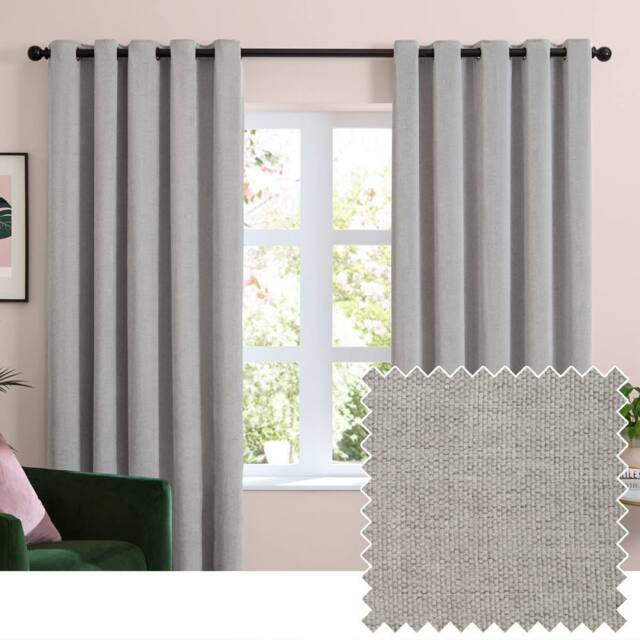 Furn Soft Chenille Blackout Eyelet Curtain Pair in Silver - Size: 117 cm width x 137 cm drop - image 1