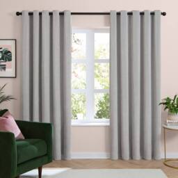 Furn Soft Chenille Blackout Eyelet Curtain Pair in Silver - Size: 117 cm width x 137 cm drop - thumbnail 2