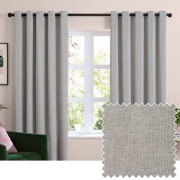 Furn Soft Chenille Blackout Eyelet Curtain Pair in Silver - Size: 117 cm width x 137 cm drop