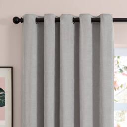 Furn Soft Chenille Blackout Eyelet Curtain Pair in Silver - Size: 117 cm width x 137 cm drop - thumbnail 6