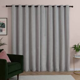 Furn Soft Chenille Blackout Eyelet Curtain Pair in Silver - Size: 117 cm width x 137 cm drop - thumbnail 3