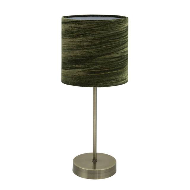 First Choice Lighting Antique Brass Stick Table Lamp with Green Crushed Velvet Shade in Bronze - image 1