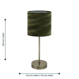 First Choice Lighting Antique Brass Stick Table Lamp with Green Crushed Velvet Shade in Bronze - thumbnail 4