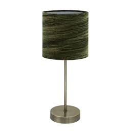 First Choice Lighting Antique Brass Stick Table Lamp with Green Crushed Velvet Shade in Bronze