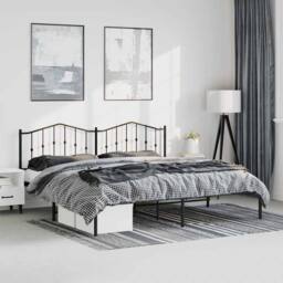 Berkfield Home Metal Bed Frame with Headboard Black 193x203 cm - thumbnail 2