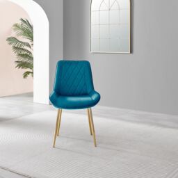 FurnitureboxUK Novara 100cm Round Gold Leg Dining Table & 2 Pesaro Gold Leg Chairs in Blue - thumbnail 5