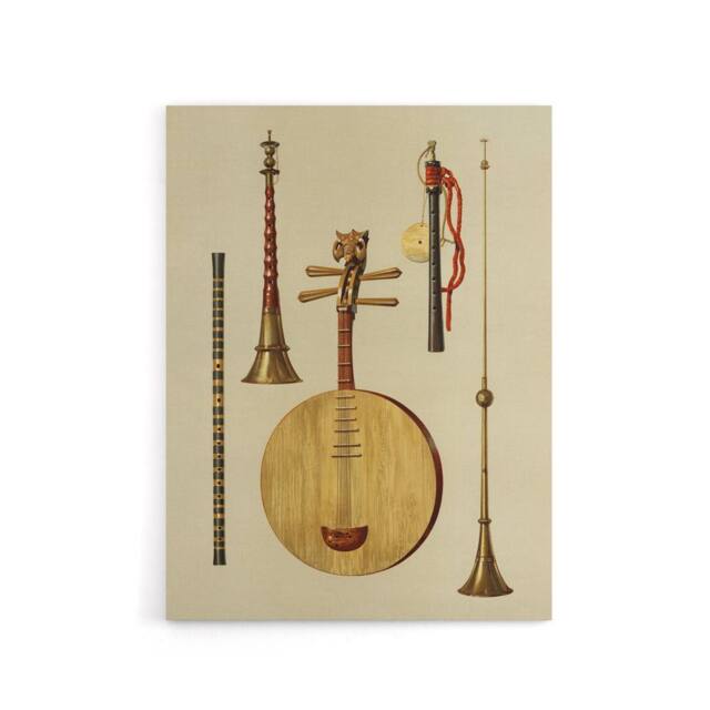 "Artery8 Japanese Musical Instruments Gibb Vintage Canvas Wall Art in Beige - Size: W18"" x H24""" - image 1