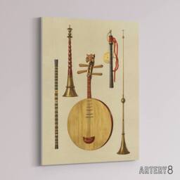 "Artery8 Japanese Musical Instruments Gibb Vintage Canvas Wall Art in Beige - Size: W18"" x H24""" - thumbnail 2