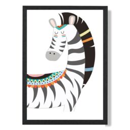 ARTZE Peeking Zebra Tribal Animal Framed Print SIZE: A4 with Black Frame in Grey - thumbnail 1
