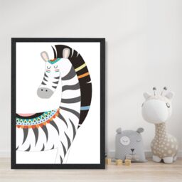 ARTZE Peeking Zebra Tribal Animal Framed Print SIZE: A4 with Black Frame in Grey - thumbnail 2
