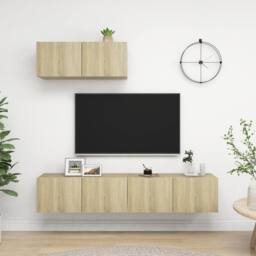 Berkfield Home TV Cabinets 3 pcs Sonoma Oak Engineered Wood in Light Oak - thumbnail 2