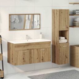Berkfield Home 3 Piece Bathroom Furniture Set Artisan Oak Engineered Wood in Brown - thumbnail 3