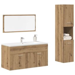 Berkfield Home 3 Piece Bathroom Furniture Set Artisan Oak Engineered Wood in Brown - thumbnail 1