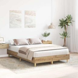 Berkfield Home Bed Frame No Mattress Artisan Oak 135x190 cm Double Engineered Wood in Brown - thumbnail 3