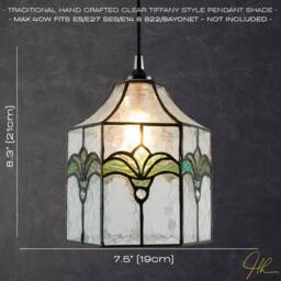 Happy Homewares Classic Lantern Tiffany Pendant Shade with Clear Water Glass & Emerald Green - thumbnail 6