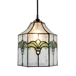 Happy Homewares Classic Lantern Tiffany Pendant Shade with Clear Water Glass & Emerald Green - thumbnail 2