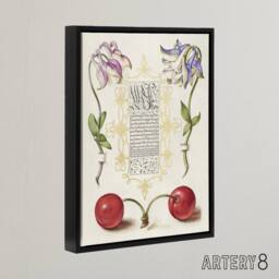 "Artery8 Columbines & Sweet Cherries Calligraphy Framed Canvas Wall Art Print in White - Size: W18"" x H24""" - thumbnail 2