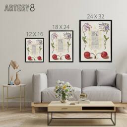 "Artery8 Columbines & Sweet Cherries Calligraphy Framed Canvas Wall Art Print in White - Size: W18"" x H24""" - thumbnail 4