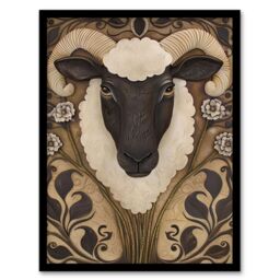 "Artery8 Botanical Filigree Design with Ram Sheep Head Framed Art Print in Brown - Size: W12"" x H16""" - thumbnail 1