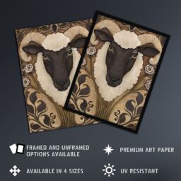 "Artery8 Botanical Filigree Design with Ram Sheep Head Framed Art Print in Brown - Size: W12"" x H16""" - thumbnail 2
