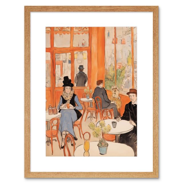 "Artery8 Wall Art Print A Bustling Parisian Cafe in the Style of Toulouse Lautrec Paris French Orange Artwork Framed 9X7 Inch - Size: W7"" x H9""" - image 1