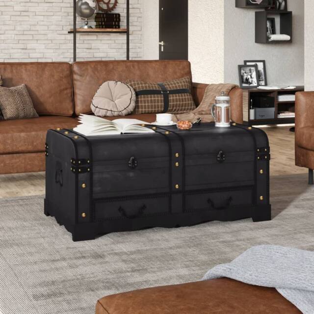 Berkfield Home Treasure Chest Wood Black 90x51x42 cm - Size: 90 x 51 x 42 cm - image 1