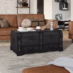 Berkfield Home Treasure Chest Wood Black 90x51x42 cm - Size: 90 x 51 x 42 cm - thumbnail 1