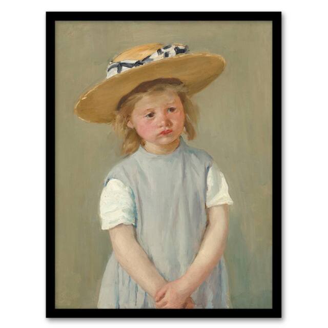 Artery8 Mary Cassatt Framed Wall Art Print Child in a Straw Hat Painting in Grey - Size: A4 - image 1