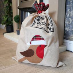 Shatchi Large Santa Sack Stocking Printed Pattern Burlap Hessian Linen Xmas Sock Christmas Hanging Gift Bags Home Decorations Snow - thumbnail 1