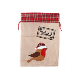 Shatchi Large Santa Sack Stocking Printed Pattern Burlap Hessian Linen Xmas Sock Christmas Hanging Gift Bags Home Decorations Snow - thumbnail 2