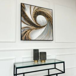 Modish Furnishing Blue White & Gold Swirl Textured Canvas - thumbnail 1