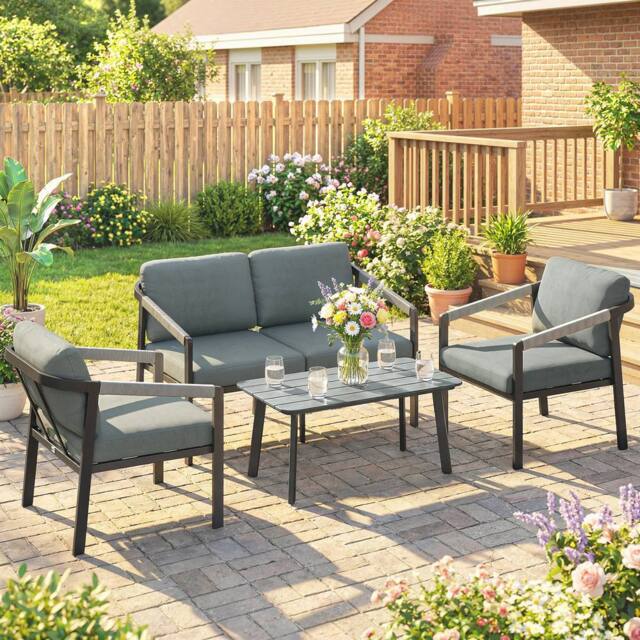 OUTSUNNY 4 Seater Aluminium Garden Furniture Set, Outdoor Patio Furniture in Black - image 1