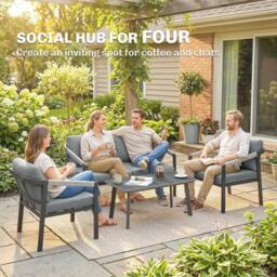 OUTSUNNY 4 Seater Aluminium Garden Furniture Set, Outdoor Patio Furniture in Black - thumbnail 6