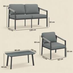 OUTSUNNY 4 Seater Aluminium Garden Furniture Set, Outdoor Patio Furniture in Black - thumbnail 3