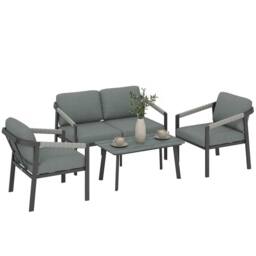 OUTSUNNY 4 Seater Aluminium Garden Furniture Set, Outdoor Patio Furniture in Black - thumbnail 2