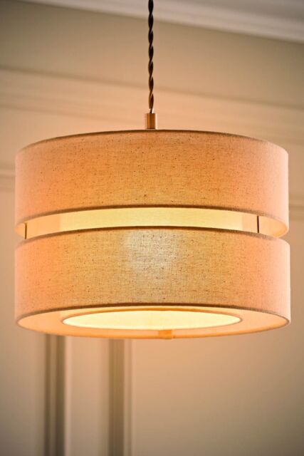 ValueLights Sophia Linen Tier 30cm Drum Easy Fit Ceiling Light Lamp Shade & Bulb in Natural - image 1