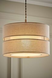 ValueLights Sophia Linen Tier 30cm Drum Easy Fit Ceiling Light Lamp Shade & Bulb in Natural - thumbnail 2