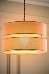 ValueLights Sophia Linen Tier 30cm Drum Easy Fit Ceiling Light Lamp Shade & Bulb in Natural - thumbnail 1