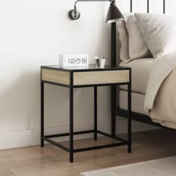 Berkfield Home Bedside Table with Infinity LED Sonoma Oak 40x40x51 cm in Light Tan - Size: 40 x 40 x 51 cm - thumbnail 4