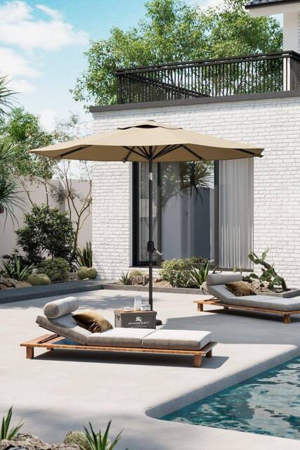 Garden Sanctuary 3M Outdoor Umbrella Large Garden Traditional Parasol in Khaki